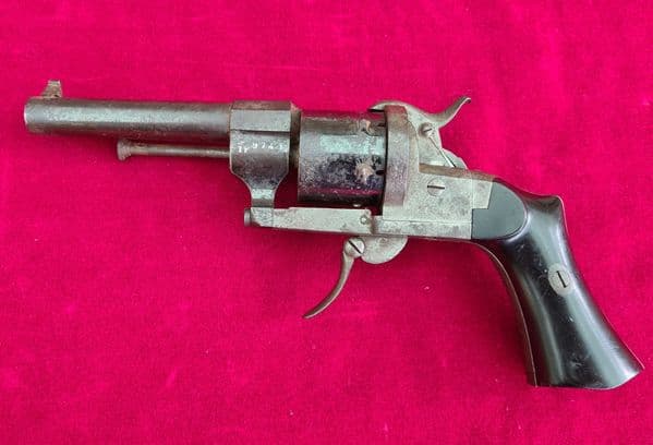 An exceptional  7mm 6 shot pin-fire revolver with a folding trigger. Circa 1865. Ref 3402